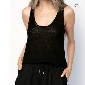 ATM Anthony Thomas Melillo 100% Linen Robe Open Knit Tank in Black